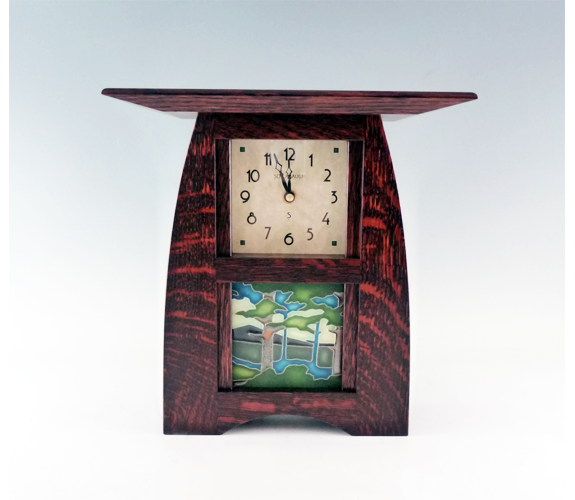 Arts and Crafts Clock Oak and Ceramic Tile